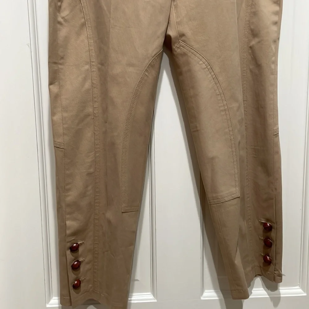 Faconnable Cotton Lycra Leather Tan Pants Sz 6 Beautifully Tailored